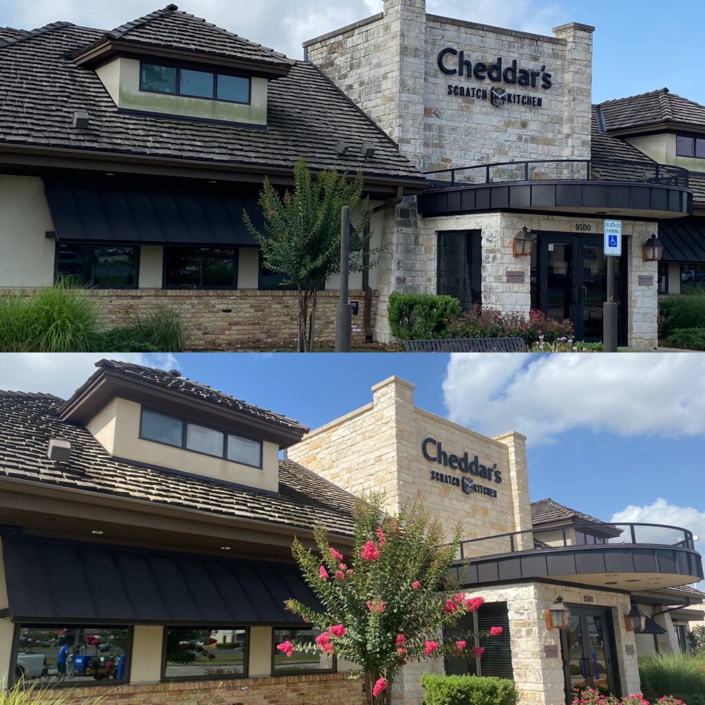 Kinton Pressure Washing and Cleaning completed an algae soft wash removal for a restaurant in Humble, TX.